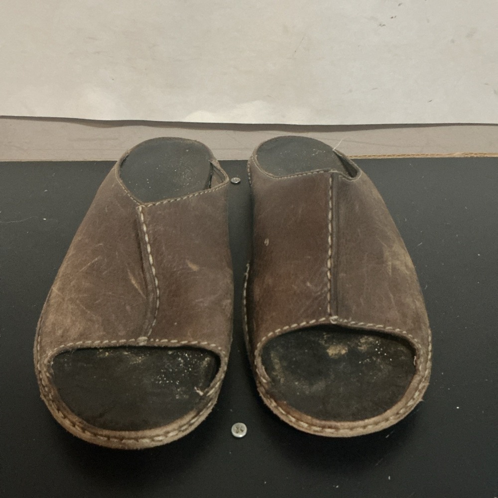 Merrell Brown Leather Sandal Slides Womens 7 Comfort Open Toe Slip On 10 Inches